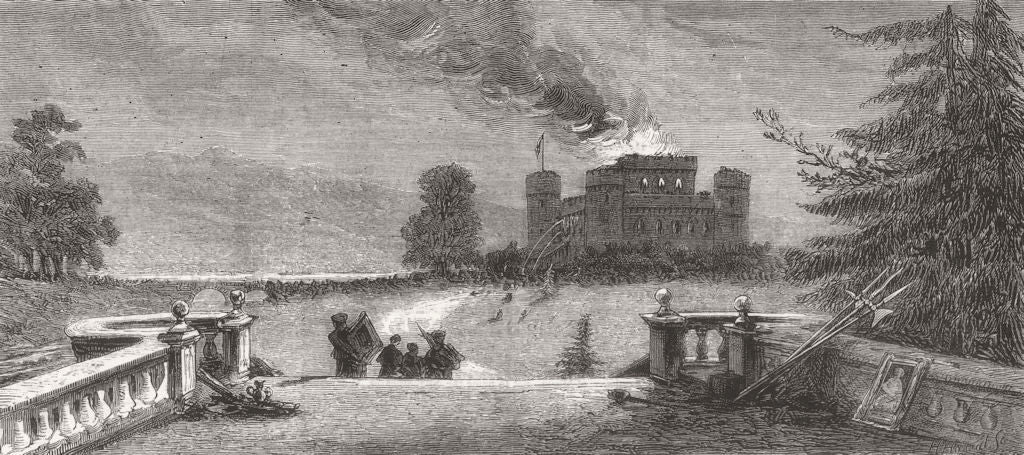 SCOTLAND. fire, Inverary Castle 1877 old antique vintage print picture